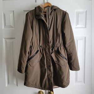 OROLAY Women's Brown Fleece Lined Hooded Parka Jacket with Pockets